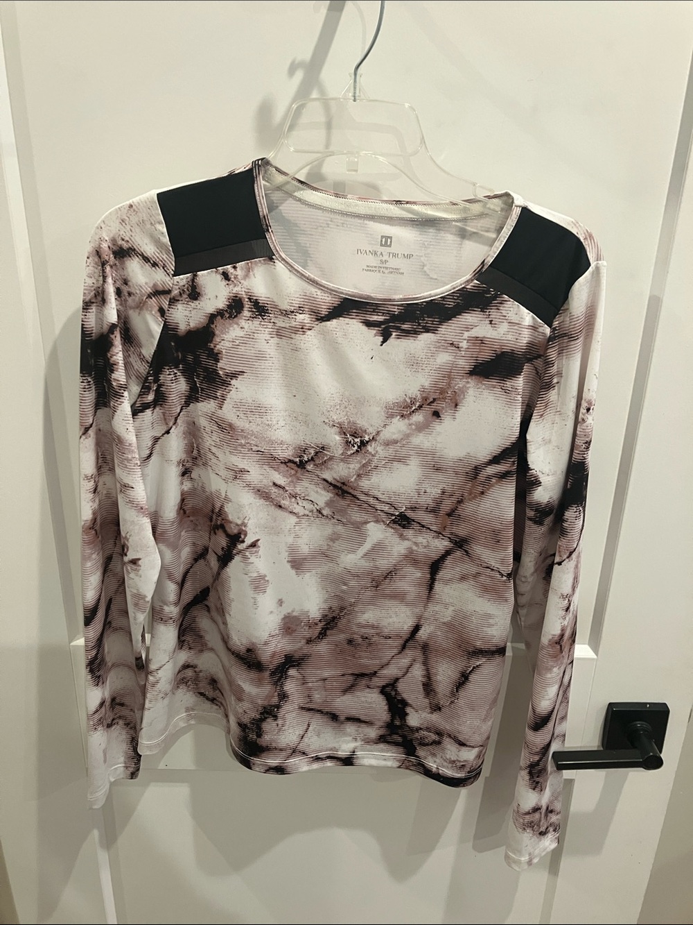 Ivanka Trump Marble-Effect Long Sleeve Top in White and Black